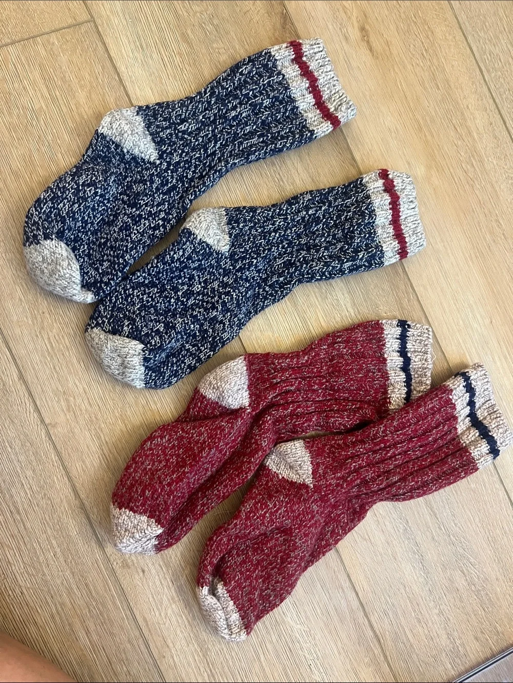 Cozy Marled Wool Blend Crew Socks Red Navy Winter 2 Pair